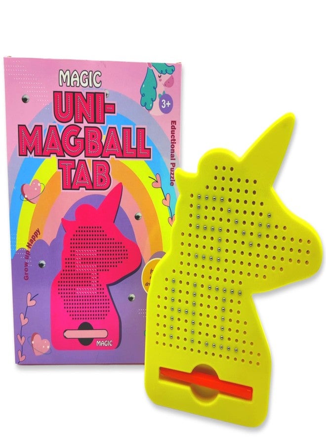 SAMVARDHAN Unicorn Magnetic Drawing Board Educational Toy - Sketch Pad with Doodle Pen for Kids, Draw Freely Doodle Pad with Magnetic Balls for 3+ Kids (Yellow) - Image 1